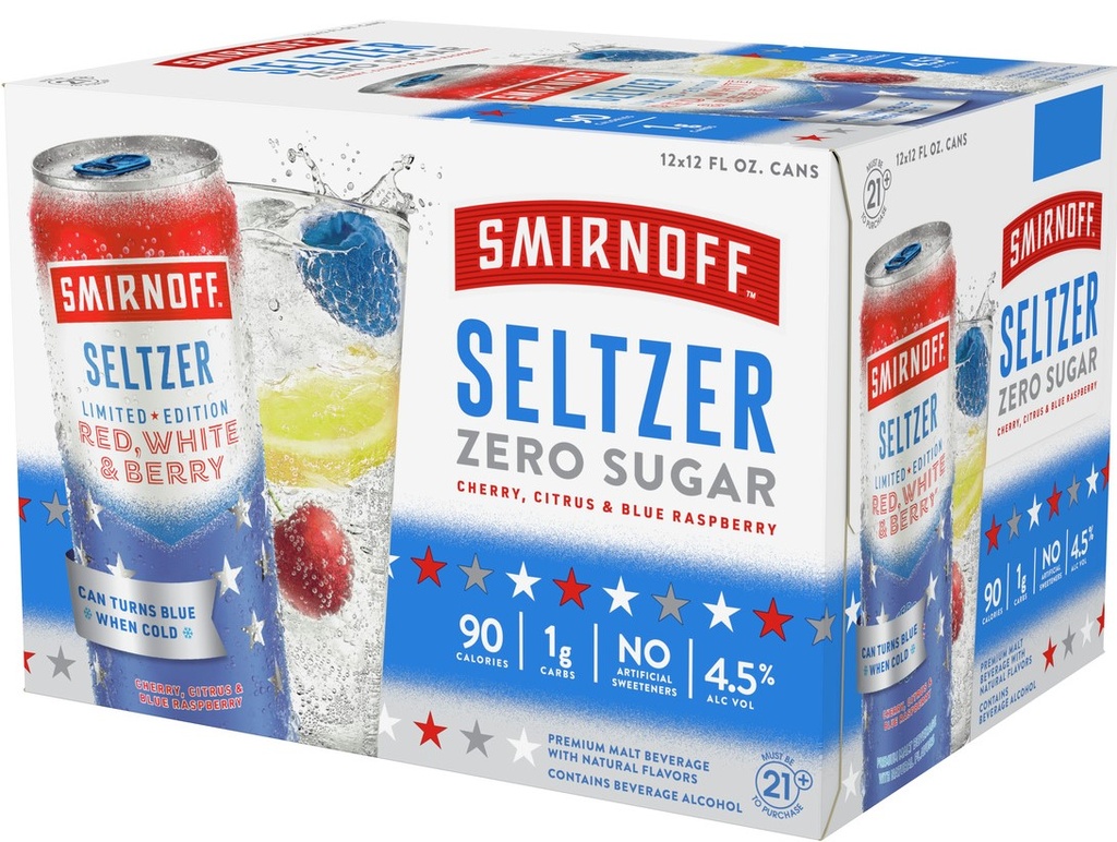 SMIRNOFF RED, WHITE AND BERRY ZERO 12OZ 12PK CANS